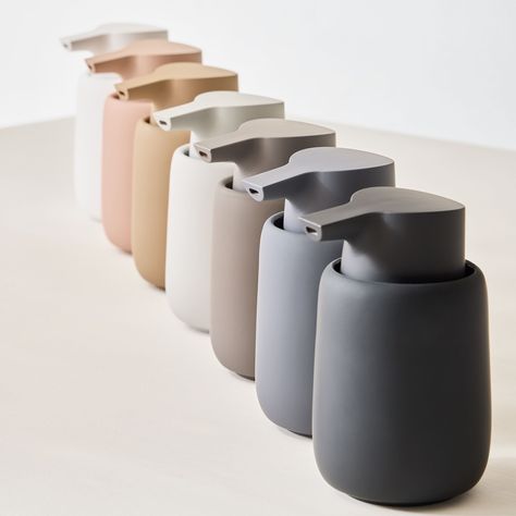 Looking to upgrade your sink-side accessories? The Sono Collection by Blomus features gentle shapes, perfectly rounded edges and the most tactile surface with an exquisite silk matte finish. The collection is crafted from ceramic, composite and silicone and includes a liquid Soap Dispenser, Tumbler and Tray (coming soon!). The SONO Collection is exceedingly functional, yet reflects the brand's aesthetic vision creating a calming and harmonious setting for your everyday routines. Blomus @blo... Bathroom Counter Decor, Modern Bathroom Accessories, Decorative Storage Baskets, Bathroom Storage Solutions, Bamboo Bathroom, Teen Furniture, Counter Decor, Kitchen Soap, Bathroom Counters