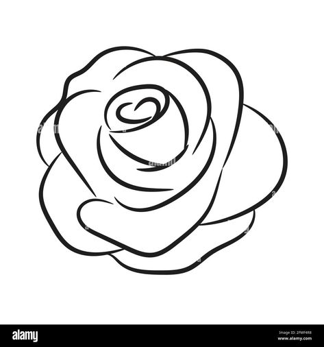 Unique Outline Drawings, Drawn Roses Simple, Simple Rose Line Drawing, Outline Art Flower, Rose Flower Drawing Simple, Rose Doodle Simple, Simple Rose Drawing Outline, Outline Of Rose, Roses Doodle