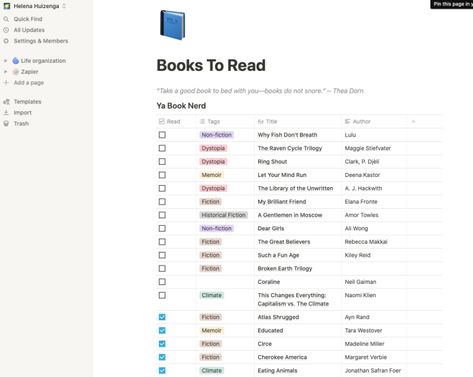 Notion Template Reading List, Notion Anime List, Notion List Ideas, Packing List Notion, Notion Shopping List, Notion Book List, Notion Movie List, Notion Book Template, Book List Template