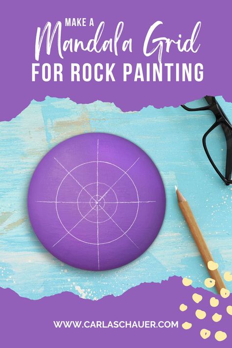 Learn how to make a grid for painting mandalas on rocks or canvas. Grids make mandala painting much easier, and helps maintain symmetry. Tutorial from CarlaSchauer.com Mandala Painted Rocks Easy, Painted Rocks Dots, How To Make A Mandala, Small Mandala Drawing Easy, Mandala Rock Painting Patterns, Dot Painting On Rocks, Dot Painting For Beginners Tutorial, Mandala Rock Painting, Chalk Pencil