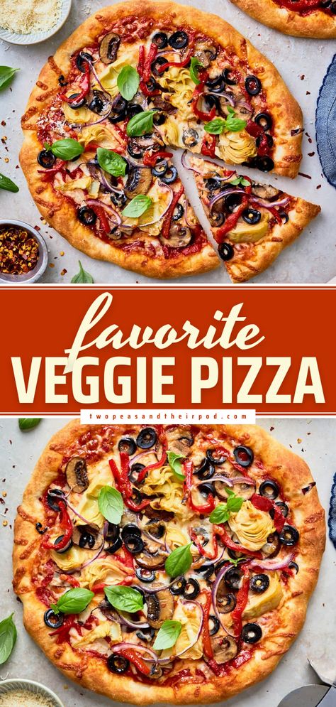 Favorite Veggie Pizza Vegetarian Pizza Toppings, Veg Pizza Recipe, Healthy Homemade Pizza, Pizza Toppings Combinations, Vegetable Pizza Recipes, Vegetarian Pizza Recipe, Breakfast Bakes, Homemade Pizza Recipe, Veggie Pizza Recipe