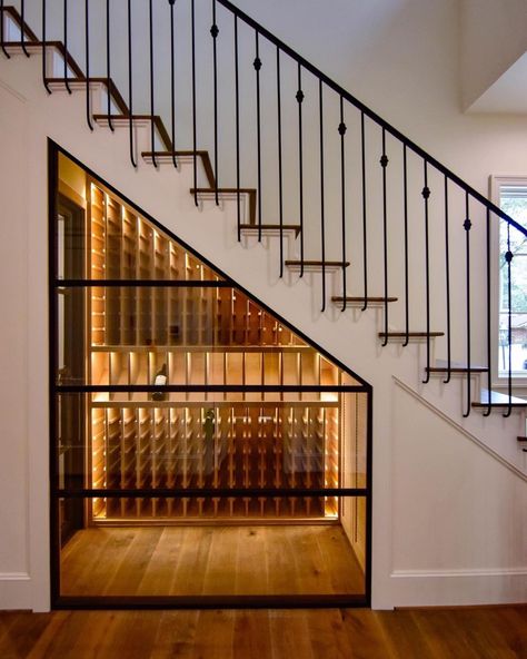 Glass Wine Room Under Stairs, Wine Rooms Under Stairs, Under The Stairs Cellar, Wine Display Under Stairs, Wine Cooler Under Stairs, Wine Cellar Dimensions, Understair Wine Room, Wine Seller Under Stairs, Wine Cellar Stairs