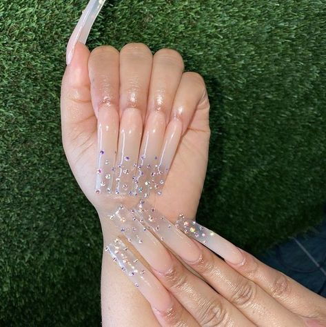 ~*Chrisy*~ | Acrylic nails coffin pink, Best acrylic nails, Long square acrylic nails Ombre Stones Nails, Curved Nails Designs, Baddie Simple Nails, White Bling Acrylic Nails, Baddie Bling Nails, Acrylic Nails Long, Nails Long Square, Drip Nails, Claw Nails