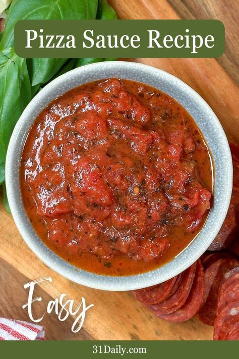 This easy Homemade Pizza Sauce Recipe is ready in minutes and uses only 6 key ingredients. I've been making it for years, and it's utterly delicious! Pizza Sauce Recipe Easy, Easy Pizza Sauce Recipe, Best Pasta Sauce Recipe, Easy Pizza Sauce, Pizza Twists, Quick Pizza, Homemade Sauce Recipes, Pizza Sauce Recipe, Easy Homemade Pizza