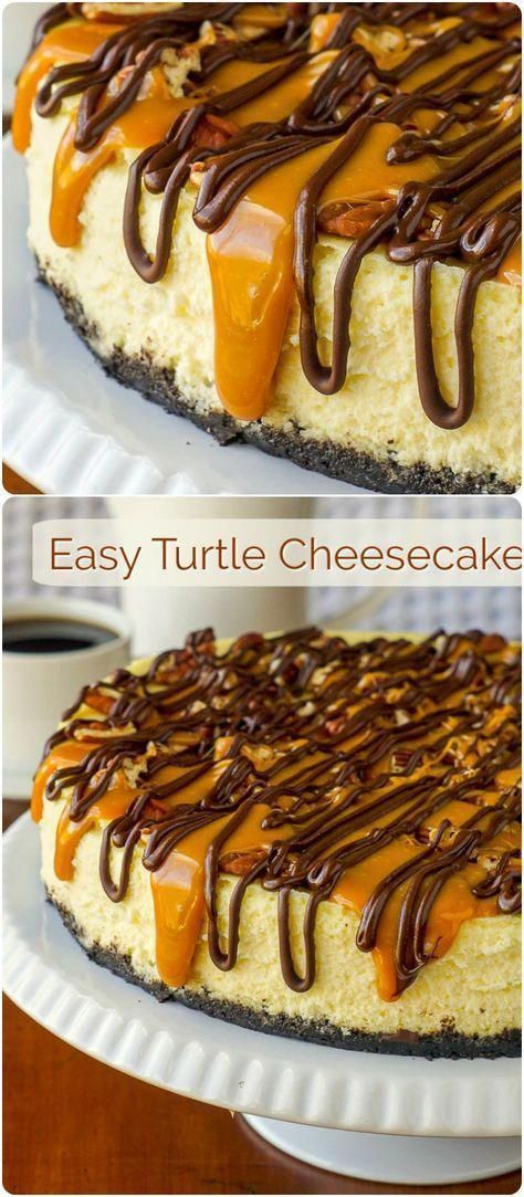 Turtle Cheesecake Recipes, Turtle Cheesecake, Diy Easy Recipes, Thanksgiving Desserts Easy, Gooey Caramel, Vanilla Cheesecake, Easy Cheesecake Recipes, Easy Cheesecake, Thanksgiving Desserts