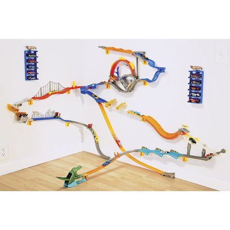 Hot Wheels Wall Tracks Review • Toy Buzz Hot Wheels Bedroom, Hot Wheels Wall Tracks, Hot Wheels Wall, Hot Wheels Room, Hot Wheels Track, Boys Playroom, Cars Room, Toy Rooms, Big Boy Room