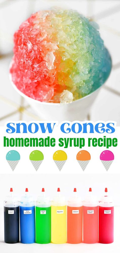 Snow cones with homemade syrup recipe. Cotton Candy Snow Cone Syrup Recipe, Homemade Snowcone Syrup, How To Make Snow Cone Syrup, Sno Cone Syrup Recipe, Snow Cone Flavors, Homemade Snow Cone Syrup, Snow Cone Syrup Recipe, Sno Cone Syrup, Homemade Snow Cones