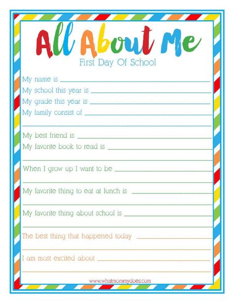 {FREE PRINTABLE} "All About Me" Back to School Idea for Kids - Print out this survey for Kindergarten / elementary school students! I think it's lovely for first grade and second grade to take as well. A beginning of year interview so parents can capture this moment in time. Such a cute way to start the school year! Back To School Survey, Printable All About Me, Kindergarten Architecture, About Me Printable, All About Me Printable, School Interview, When School Starts, And So It Begins, School Memories