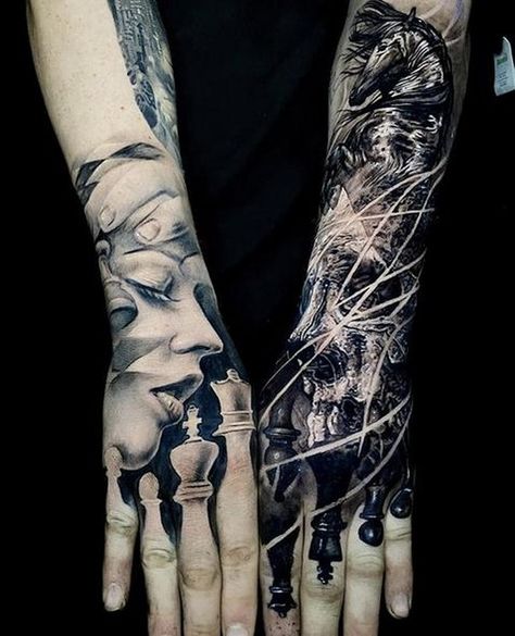 Chess Tattoo, Full Hand Tattoo, Heaven Tattoos, Optical Illusion Tattoo, Wicked Tattoos, Magic Tattoo, Norse Tattoo, Creepy Tattoos, World Tattoo