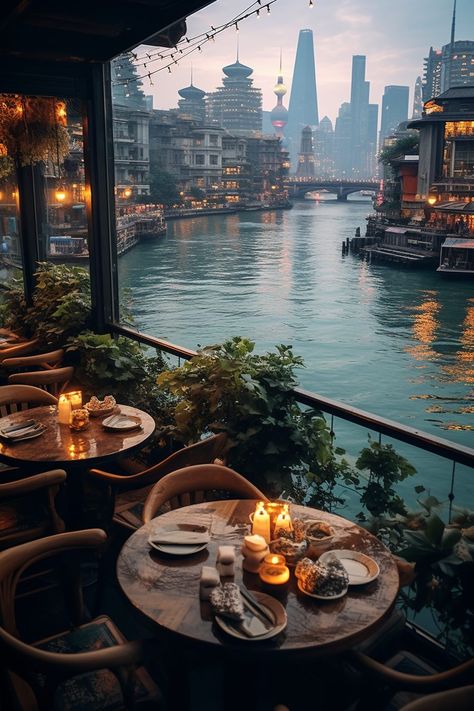 Cozy Cafes With A Riverfront View Cozy Cafe, Sprinklers, Alam Yang Indah, Beautiful Places To Travel, Beautiful Places To Visit, Pretty Places, Dream Destinations, Travel Aesthetic, تصميم داخلي