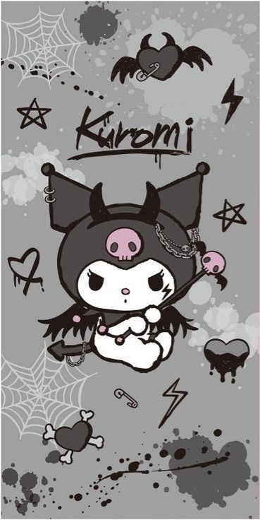 Kuromi Dark Wallpaper, Kuromi Aesthetic Wallpaper Dark, Kuromi Wallpaper Black, Dark Hello Kitty Wallpaper, Goth Kuromi, Kuromi Black, Kuromi Aesthetic, Tapeta Hello Kitty, Tapeta Z Hello Kitty