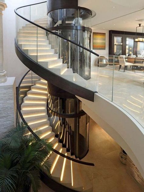 سلالم حلزونية, Stair Elevator, درج السلم, Glass Railings, Contemporary Stairs, Pelan Rumah, Escalier Design, Stairs Design Modern, 카페 인테리어 디자인