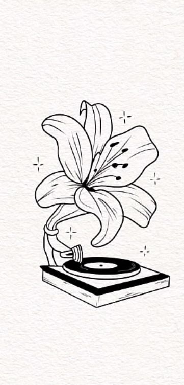 Music Tattoo With Flowers, Minimal Music Tattoo, Music Lover Tattoos, Renesance Art Wallpaper, Vinyl Record Tattoo Minimalist, Music And Flower Tattoo, Tony Tattoos, Tattoo For Music Lovers, Musical Flower Tattoo