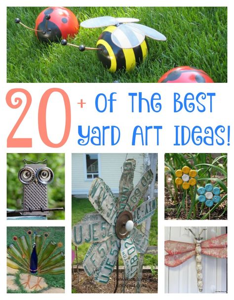 Over 20 of the BEST Yard Art Ideas from KitchenFunWithMy3Sons.com Diy Yard Art Ideas, Yard Art Ideas, Diy Yard Art, Yard Art Crafts, Plans Architecture, Yard Ornaments, Glass Garden Art, Garden Crafts Diy, Yard Project