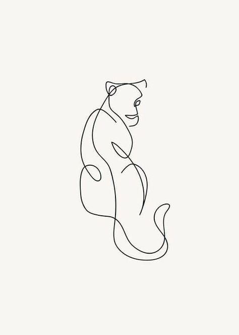 One Line Animals, Big Cat Tattoo, Jaguar Tattoo, One Line Tattoo, Lioness Tattoo, Panther Tattoo, Leo Tattoos, Line Art Tattoos, Dainty Tattoos