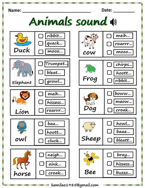 animals sound worksheet Evs Worksheet, Sounds Worksheet, Playgroup Activities, Animal Sound, Animal Worksheets, Animal Sounds, Kindergarten Science, Beginning Sounds, Science Worksheets