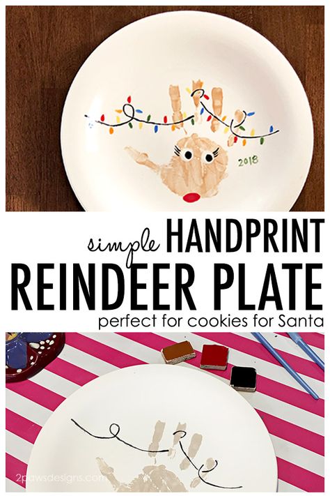 Santas Cookie Plate Diy, Christmas Plates Kids, Diy Christmas Plate, Plate For Santa, Handprint Reindeer, Santa Camera, Christmas Gift Ideas For Family, Baby Christmas Crafts, Reindeer Plate