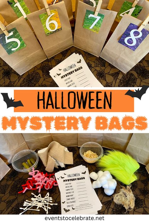 This is a kid friendly version of the Halloween game where you stick your hand in a bag and try to guess the contents! Super easy and super fun Guess What It Is Halloween Game, Sensory Guessing Game, Halloween Party School Ideas, Guess Whats In The Box Halloween Game, Halloween Party Ideas Elementary School, Halloween Touch And Feel Game Story, Halloween Guess Whats Inside, Halloween Class Party Games 1st Grade, Halloween School Event Ideas