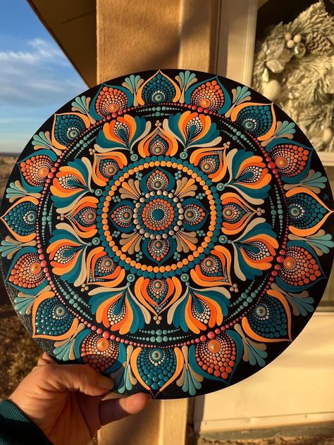 Dot Mandala On Rocks, Mandala Art On Circle Canvas, Sun And Moon Mandala Dot Painting, Small Canvas Mandala Art, Mandala Art With Paint, Mandala Artwork Colourful, Circular Mandala Art, Dot Mandala Art Design, Mandala Art Dot Painting