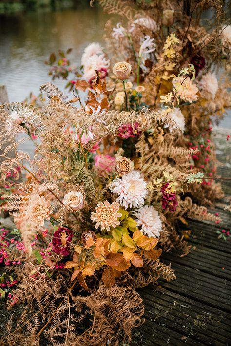 Elegant Autumn Florals by Vervain Flowers at Barn & Yards Wedding Venue in the Worcestershire 3 Dried Fern, Display Photography, Autumn Florals, Yard Wedding, Fall Wedding Flowers, Barn Wedding Venue, Flower Display, Orange Flower, Arte Floral