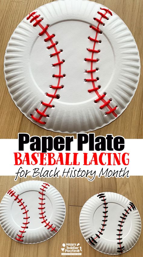 Paper Plate Baseball Lacing Craft - Happy Toddler Playtime Baseball Preschool Activities, Sport Crafts For Preschool, Sports Preschool Activities, 3k Activities, Sports Theme Art, Sports Crafts For Kids, Sports Lesson Plans, Sport Themed Crafts, Kids Sports Crafts