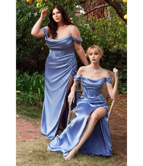 Cinderella Divine, Bridesmaid Dresses Prom, Satin Color, Black Tie Event, Satin Gown, Cowl Neckline, Couture Gowns, Bridesmaid Gown, Blue Satin