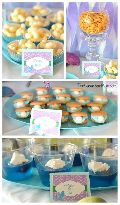 The Little Mermaid Ariel Birthday Party ~ Ideas, Food, Crafts and More | Kids Party Ideas that Won't Break the Bank | Oyster Cookies, Mermaid Birthday Party Food, Mermaid Party Food, Ariel Birthday Party, The Little Mermaid Party, Ariel Party, Ariel Birthday, Sea Birthday Party, Mermaid Theme Party