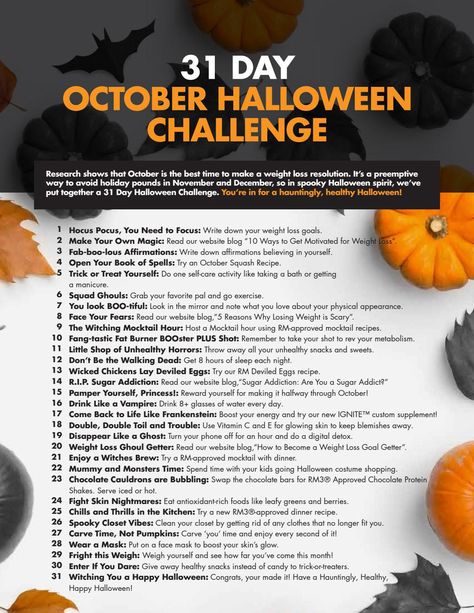 31 Day October Halloween Challenge Halloween Challenge 30 Day, October Walking Challenge, 31 Days Of Halloween Makeup Challenge List, October 30 Day Challenge, October Fitness Challenge Ideas, October Daily Challenge, Halloween Fitness Challenge, October Fitness Challenge, Squatober Challenge