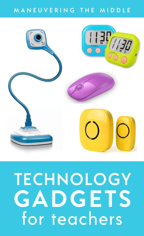 Wireless doorbells, timers, and the hue doc cam. What other technology gadgets are the absolute best for teachers and students? | maneuveringthemiddle.com Classroom Gadgets, Teacher Gadgets, 2023 Classroom, Technology Classroom, Teaching Hacks, Math Websites, Science Revision, Tech Projects, Teaching Computers