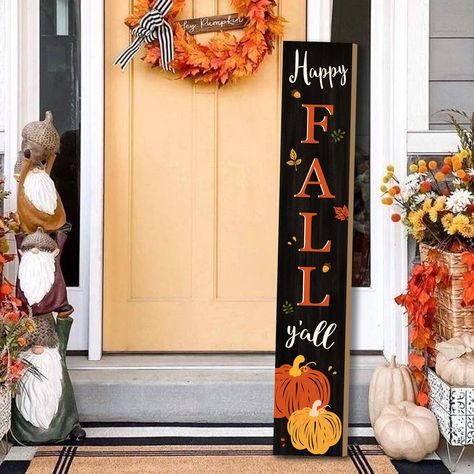 PRICES MAY VARY. 【Premium Fall Porch Sign】Enhance your fall decor with our high-quality porch sign, meticulously crafted from reliable and wear-resistant wooden materials. Measuring 7.87"L x 0.78"W x 47.2"H, it's thoughtfully designed to enhance your outdoor decor and extend a warm holiday welcome to your guests. 【What's Included】The package includes three wooden boards for self-assembly, complete with ropes and tools. Each wood sign measures 15.7 x 7.87 inches, and when assembled, the sign stan Tall Fall Porch Signs, Fall Front Door Signs, Fall Outdoor Signs, Fall Door Signs Front Porches, Fall Welcome Sign Front Door, Holiday Porch Signs, Fall Porch Signs, Welcome Porch Sign, Front Door Farmhouse