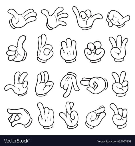 Cartoon Drawing Reference, Finger Cartoon, Gloves Drawing, Cartoon Gloves, Cartoon Hands, How To Draw Fingers, Hands Tutorial, Drawing Hands, Illustration Simple