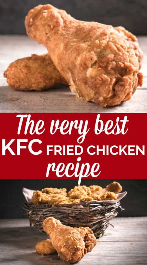 KFC fried chicken recipe - this is the BEST KFC chicken copycat recipe on the internet! How to make a Kentucky fried chicken copy cats recipe for dinners. The ultimate comfort foods for families. #friedchicken #KFC #copycat #KFCChicken Kfc Chicken Recipe Copycat, Recipe For Kentucky Fried Chicken, Kfc Fried Chicken Recipe, Kfc Original Recipe, Kfc Fried Chicken, Fried Chicken Dinner, Kfc Chicken Recipe, Kfc Recipe, Kentucky Fried Chicken