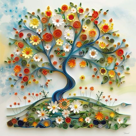 Tree Paper Quilling, Quilling Cartoon, Quilling On Canvas, Quilling Tree, Quilled Tree, Flowers Quilling, Quilling Flower Designs, Spring Trees, Quilling Projects