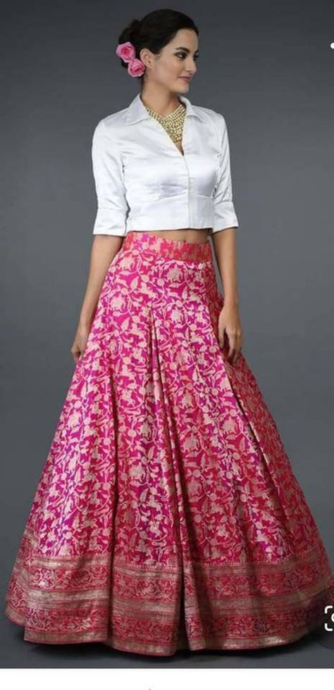 Pink Banarasi Lehenga Skirt With Sequin Border and Ivory - Etsy Australia Pink Banarasi Lehenga, Indian Skirt And Top, Skirt And Top Indian, Long Skirt Top Designs, Long Skirt And Top, Long Blouse Designs, Banarasi Lehenga, Lehenga Saree Design, Indian Skirt