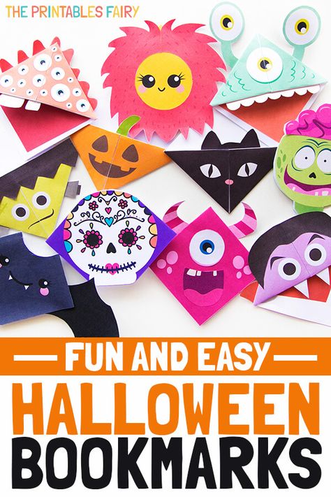 Looking for an easy and fun craft to make with you kids on Halloween? Check out these Halloween Bookmarks! Perfect for school parties and birthday parties. #halloween #halloweencrafts #halloweencraftsforkids Crafts For Kids Easy Diy, Monster Bookmark, Diy Halloween Treats, Classroom Halloween Party, Diy Monsters, Crafts For Kids Easy, Monster Craft, Origami Bookmark, Bookmark Craft