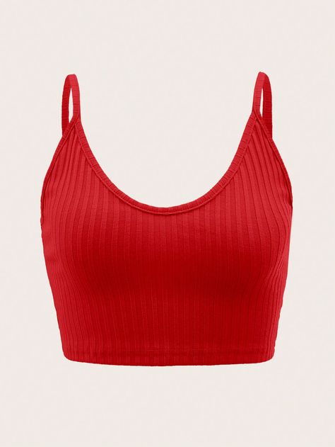 Blusas Crop Top, Red Cami, Spring Summer Capsule Wardrobe, Crop Cami Top, Winter Fashion Outfits Casual, Red Crop Top, Bra And Brief Sets, Cute Lazy Outfits, Red Tank Tops