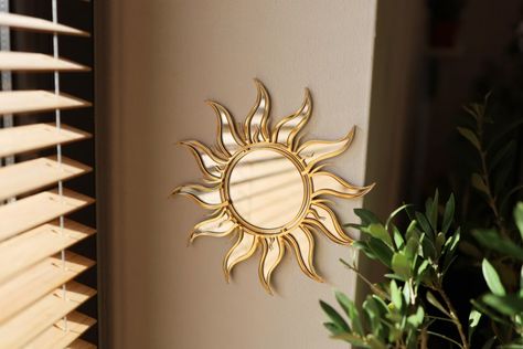 Sun Mirror Round, Golden, Sunny Wall Mirror - Etsy Sun Mirror, Decor 2023, Mirror Round, Forest Hill, Redecorate Bedroom, Room Redo, Apartment Decor Inspiration, Yoga Room, Cute Room Decor