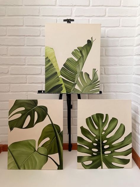 Plant Canvas Painting, Leaves Oil Painting, Halloween Paintings On Canvas, Leaf Oil Painting, Easy Acrylic Painting, Dream Painting, Cute Canvas Paintings, Soyut Sanat Tabloları, Home Diy Ideas