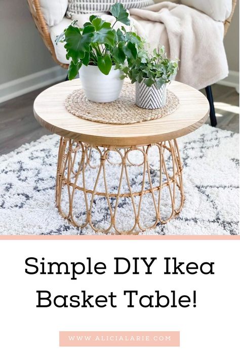 Diy Ikea Table, Ikea Diy Table, Coffee Table Hacks, Ikea Basket, Ikea Coffee Table, Basket Table, Ikea Table, Diy Side Table, Homemade Tables