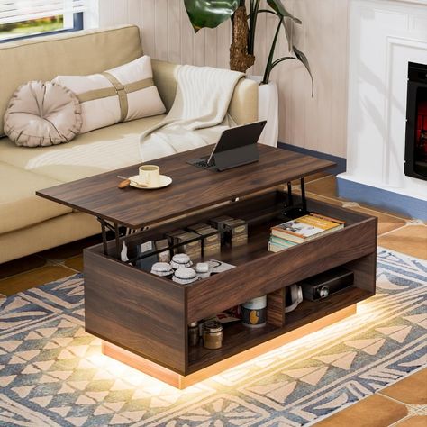 Wood Lift Top Coffee Table, Led Coffee Table, Walnut Living Room, Accent Furniture Living Room, Coffee Table With Hidden Storage, Lift Up Coffee Table, Coffee Table Height, Living Room Center, Style Salon