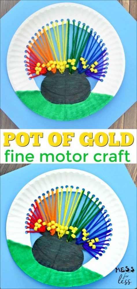 This pot of gold craft is designed to help kids have fun this St. Patrick's Day while working on their fine motor skills. #stpatricksday #finemotoractivity #finemotor #stpatricksdayactivity #stpatricksdaycraft Pot Of Gold Craft, Sant Patrick, Fete Saint Patrick, March Crafts, St Patricks Crafts, St Patricks Day Crafts For Kids, St Patrick Day Activities, Hole Puncher, Rainbow Crafts