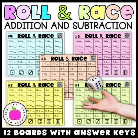 Roll & Race Math Dice Game | Addition and Subtraction Fact Fluency Early Finishers Activities 3rd, Math Fluency Games, Fact Fluency Activities, 2nd Grade Math Games, Race Games, Fact Fluency Games, Addition Fact Fluency, Math Fact Games, Roll And Cover