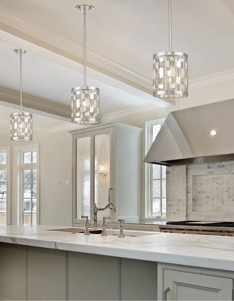 Z-Lite Fearn Drum Pendant & Reviews | Wayfair Over The Table Lighting, Lights Over Kitchen Island, Kitchen Contemporary, Kitchen Lights, Farmhouse Kitchens, Kitchen Pendant, Lighting Pendant, Kitchen Lighting Fixtures, Kitchen Pendants