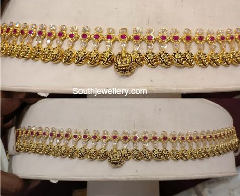 56 Grams Light Weight Vaddanam cum Haram Emerald Haram, Light Weight Gold Jewellery, Jewellery Photoshoot, Baby Jewelry Gold, Beaded Wedding Jewelry, Vaddanam Designs, Kids Gold Jewelry, Antique Gold Earrings, Gold Temple Jewellery