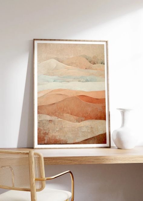 Terracotta Beige Abstract Landscape, Watercolour Marbled Print, Boho, Scandi, Natural Decor, Living Room Wall Decor, Earthy Tones - Etsy Earthy Boho Wall Art, Terracotta Statement Wall, Beige Terracotta Living Room, Different Wood Tones In One Room, Natural Decor Living Room, Scandi Artwork, Earthy Tones Living Room, Landscape Watercolour, Terracotta Wall