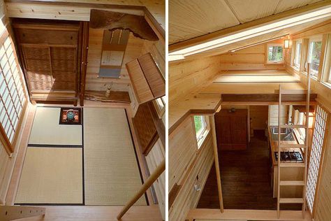 It's a beautiful little tea house-inspired tiny house. Based on the Alsek design. Japanese Tiny House, Tiny Cabins Interiors, Small House Living Room, Oregon Cottage, Small Cabin Interiors, Traveling Style, Small House Living, Cabin Interior Design, Tiny House Blog