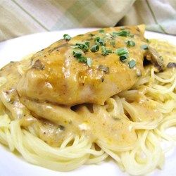 Angel Chicken Pasta - Allrecipes.com *substitute white wine for white grape juice* Angel Chicken Pasta, Angel Chicken, Golden Mushroom, Golden Mushroom Soup, Pasta Casera, Chicken Recipes Video, Angel Hair Pasta, Chicken Pasta Recipes, Baked Chicken Breast