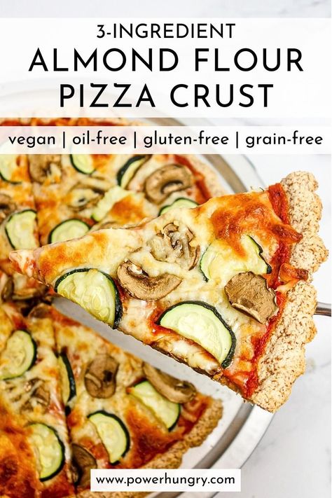 Easy, Vegan 3-ingredient almond flour pizza crust! It is oil-free, gluten-free, grain-free, and easy to mix & press (no rolling required). #wfpb #wfpbno #wfpbpizza #vegan #almondflour #vegangfpizzacrust #veganpizzadough #grainfree #grainfreepizza #yeastfree #oilfree #3ingredientrecipe #almondflourpizzadough #glutenfree #glutenfreepizzadough #cleaneating #cleaneats #3ingredients #healthypizzadough Healthy Pizza Dough, Almond Flour Pizza, Vegan Pizza Dough, Almond Flour Pizza Crust, Gluten Free Pizza Dough, Gf Dinner, Healthy Low Carb Snacks, Kid Foods, Ayurveda Recipes