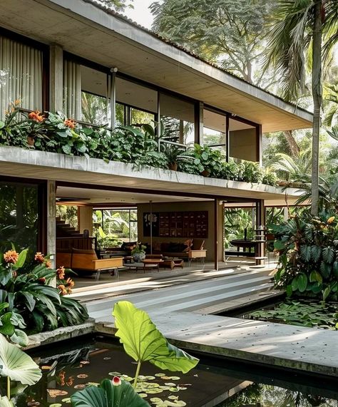 Modern Tropical House, Bali House, Tropical Architecture, Oscar Niemeyer, Green Architecture, Tropical House, Design Exterior, Tropical Houses, Dream House Interior