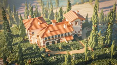 Italy House Italian Villa, Italian Style House, Villa Minecraft, Island Survival, Italy House, Minecraft Interior Design, Minecraft House Plans, Minecraft Castle, Spanish Villa